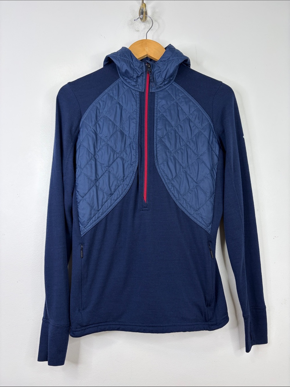 Icebreaker Half Zip Pullover Women Large Navy Blue Quilted GT Merino Wool Layer